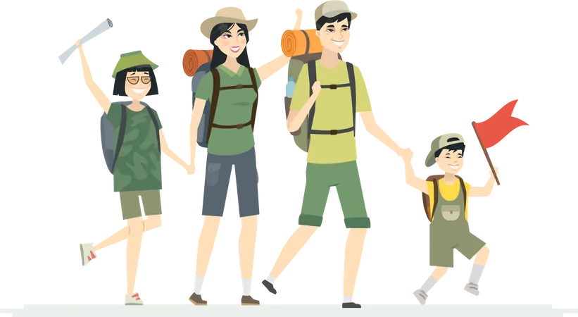 Family goes for hiking  Illustration