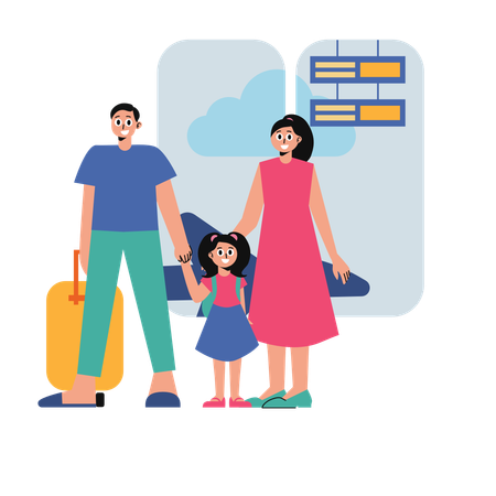 Family goes on Airport  Illustration