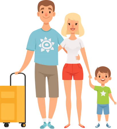 Family Goes Summer Vacations Happy Family Travelling Illustration