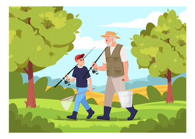 Family going fishing together Illustration