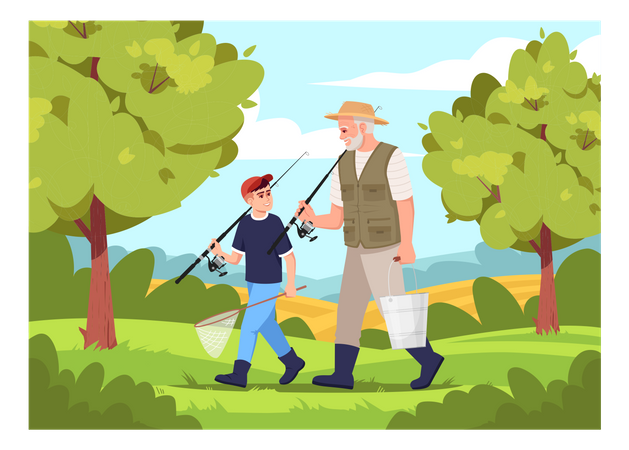 Family going fishing together  Illustration