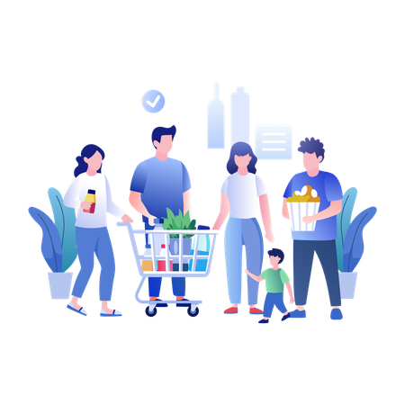 Family going for grocery Shopping  Illustration