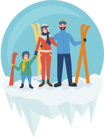 Family going for skiing  Illustration