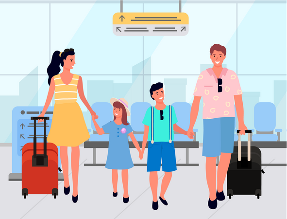 Family going for vacation by flight  Illustration