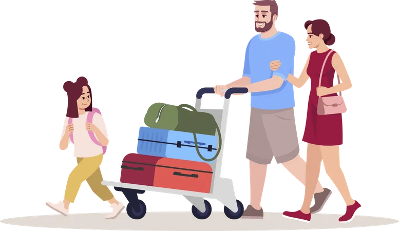 Family going for vacation carrying luggage bags  Illustration