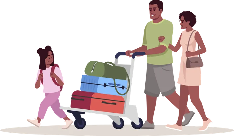 Family going for vacation carrying luggage bags Illustration