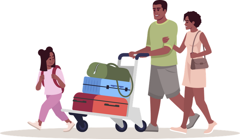 Family going for vacation carrying luggage bags  Illustration