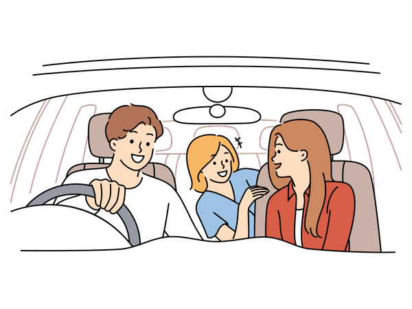 Family going on long drive  Illustration
