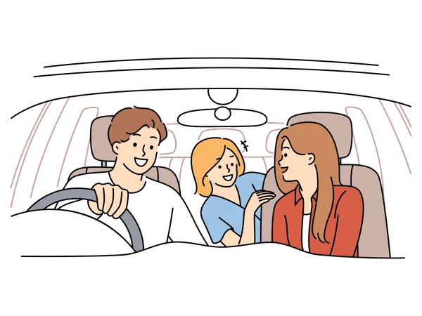 Family going on long drive  Illustration