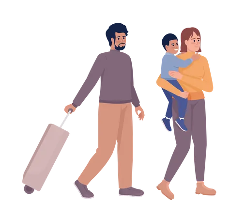 Family Going On Vacation Semi Flat Color Vector Characters Passengers With Valise Editable Figures Full Body People On White Simple Cartoon Style Illustration For Web Graphic Design And Animation Illustration