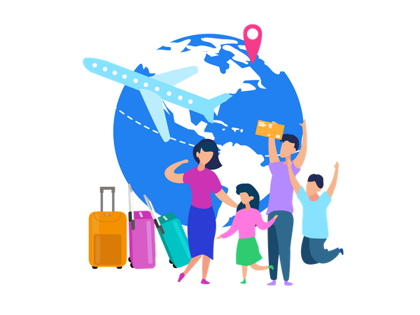 Family going on world tour  Illustration