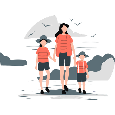 Family going out for walk  Illustration