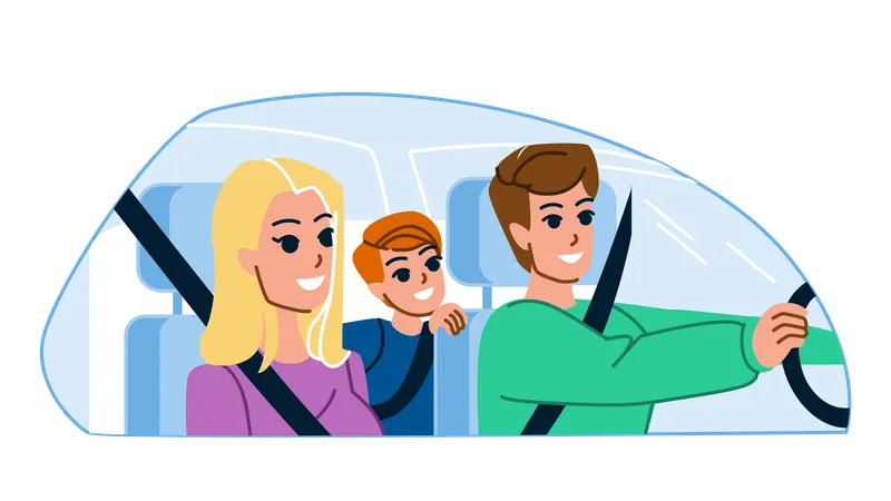 Family Road Trip Vector Happy Vacation Summer Fun Child Holiday Man Mother Trip Road Kid Family Road Trip Character People Flat Cartoon Illustration Illustration