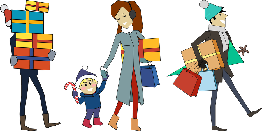 Family Going with Presents  Illustration