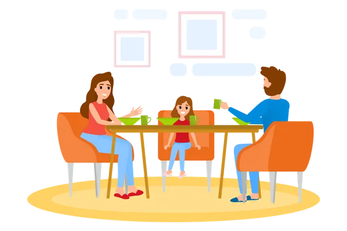 Family having breakfast at table Illustration
