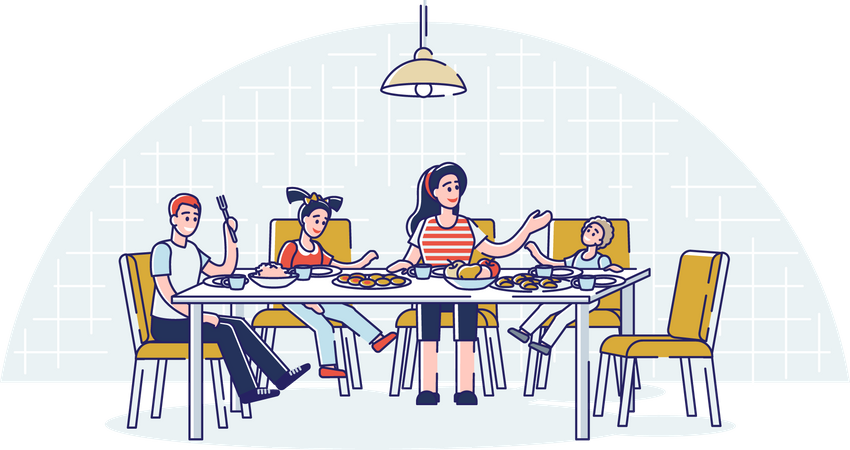 Family having breakfast or dinner together  Illustration