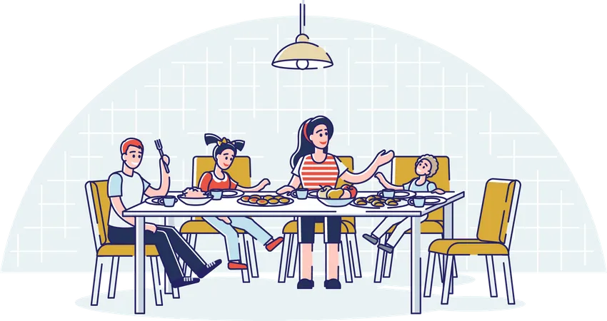 Family having breakfast or dinner together Illustration