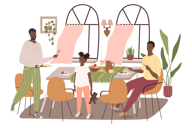 Family Having Breakfast Together  Illustration