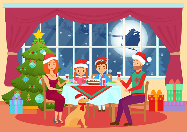 Family Having Christmas Dinner  Illustration