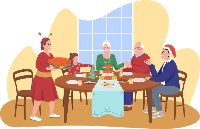 Family having christmas dinner together Illustration