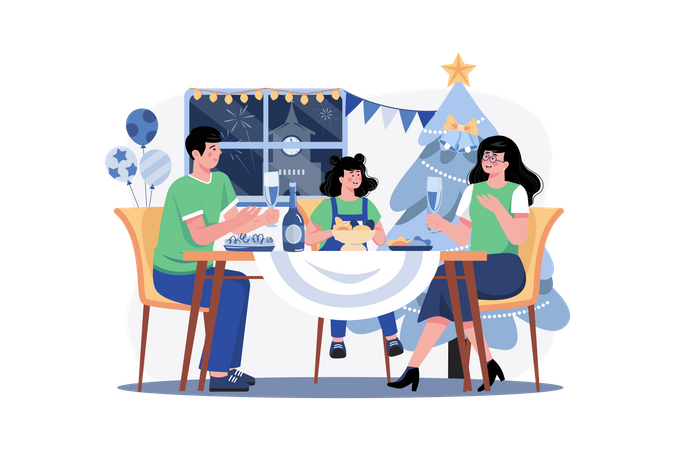 Family Having Christmas Dinner Together  Illustration
