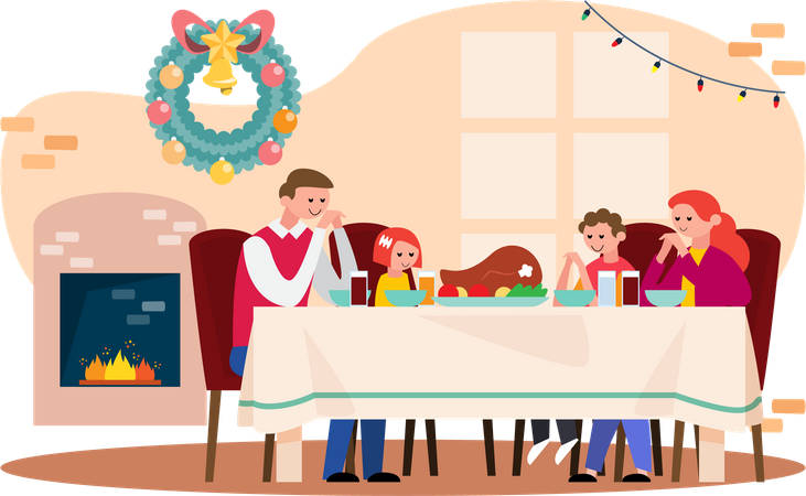 Family having Christmas dinner together  Illustration