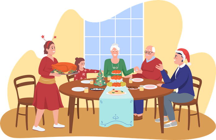 Family having christmas dinner together  Illustration