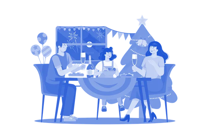 Family Having Christmas Dinner Together  Illustration