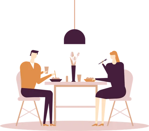 Family Having Dinner Flat Design Style Colorful Illustration On White Background A Composition With Characters Wife Husband Eating At The Table At Home In The Dining Room Everyday Life Concept Illustration