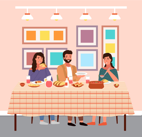 Family having dinner in restaurant  Illustration