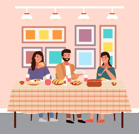 Family having dinner in restaurant  Illustration