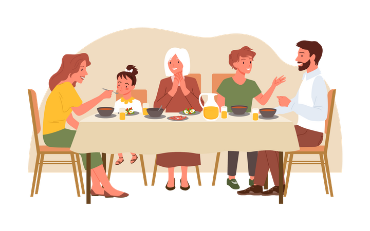 Family having dinner together  Illustration