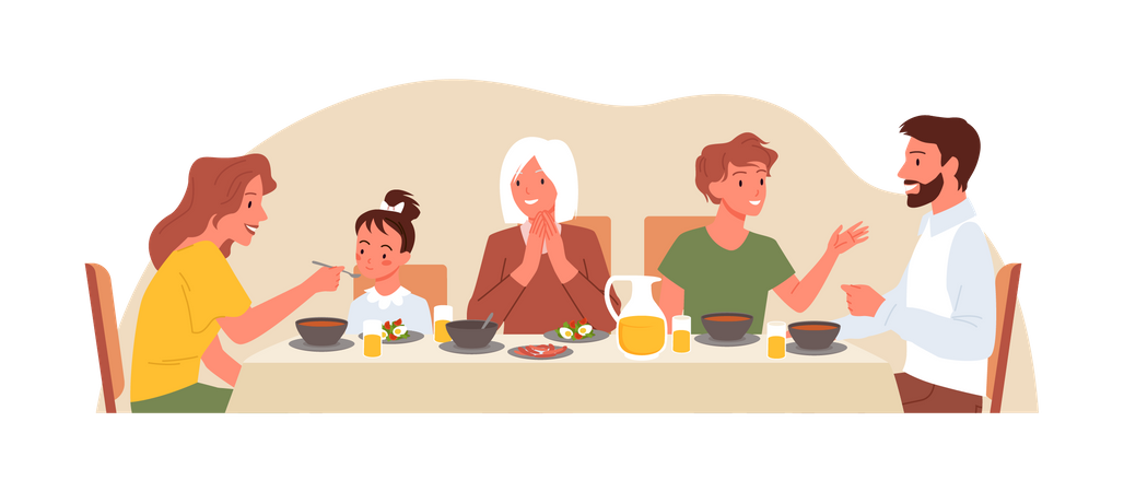 Family having dinner together at home  Illustration