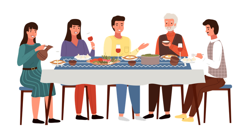 Family having dinner together in the dining room  Illustration