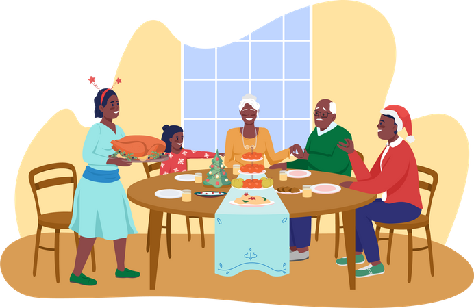 Family having dinner together on christmas eve Illustration