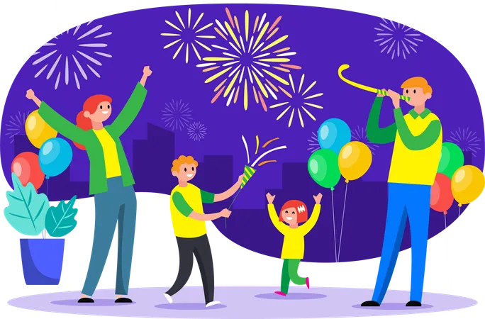 Family having fun celebrating New Year  Illustration