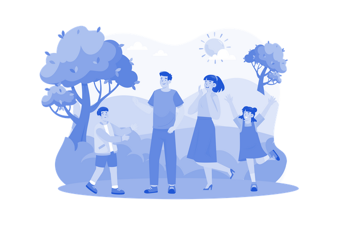 Family hiking in mountains  Illustration