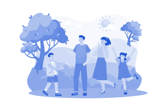 Family hiking in mountains  Illustration