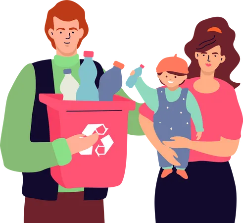 Family holding recycle bin Illustration