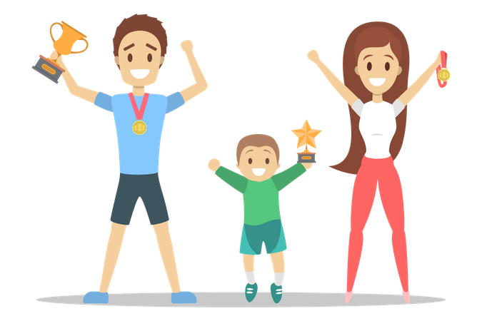 Family holding trophy  Illustration