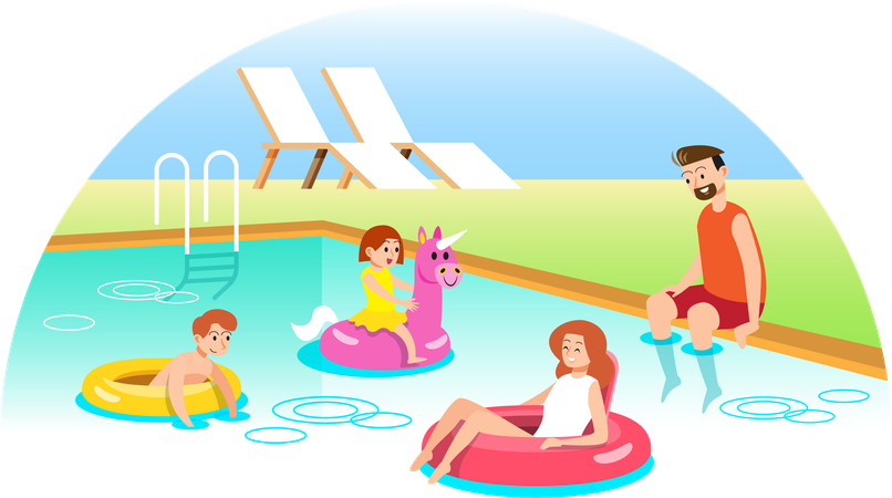 Family playing in swimming pool  Illustration