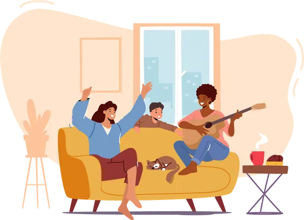 Family Home Party Illustration