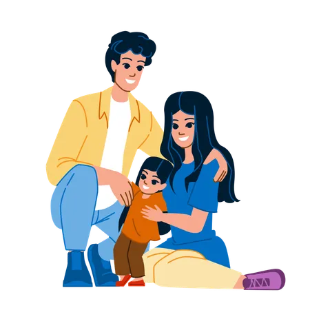 Family Hug Vector Happy Child Father Kid Young Mother Together Dad Lifestyle Girl Love Beautiful Childhood Family Hug Character People Flat Cartoon Illustration Illustration
