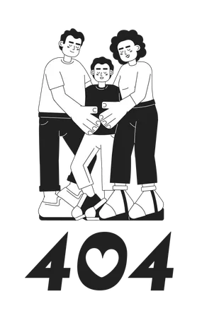 Family Hug Candid Black White Error 404 Flash Message Dad And Mom Hugging Preteen Son Monochrome Empty State Ui Design Page Not Found Popup Cartoon Image Vector Flat Outline Illustration Concept Illustration