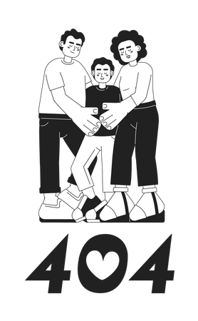 Family hug candid black white error 404 flash message  Illustration