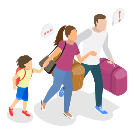 Family hurry for travel  Illustration