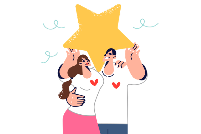 Family idyll for romantic man and woman feeling mutual love  Illustration