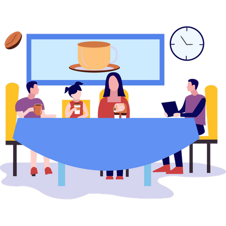 Family in cafe  Illustration
