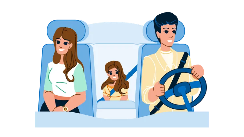 Family In Car Vector Father Mother Happy Vacation Dad Kid Man Woman Child Transport Travel Fun Auto Family In Car Character People Flat Cartoon Illustration Illustration