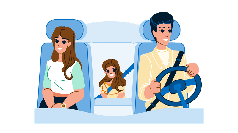 Family in car  Illustration